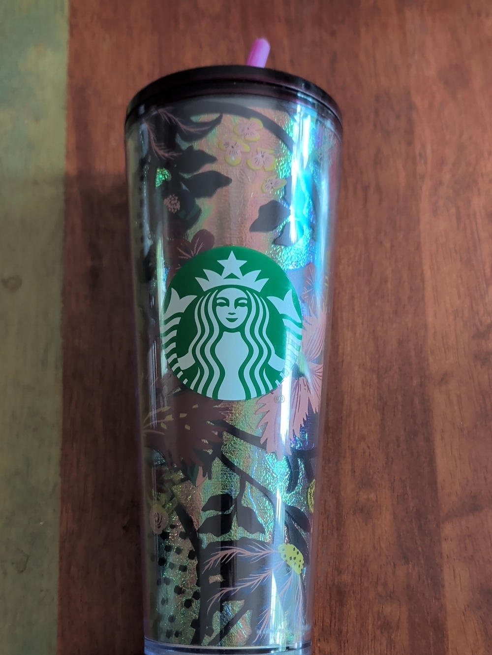 Starbucks Holographic Floral Tumbler with Purple Straw